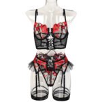 Womens Lingerie Set Cross-Tie Hollow-Out Mesh 4-Piece Set - Image 6