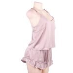 Comeondear Sleepwear Home Suit Summer V Neck Sexy Pyjamas Women Spaghetti Strap Loose Cami Top Shorts Pijama Satin Femme R80958 - Image 4
