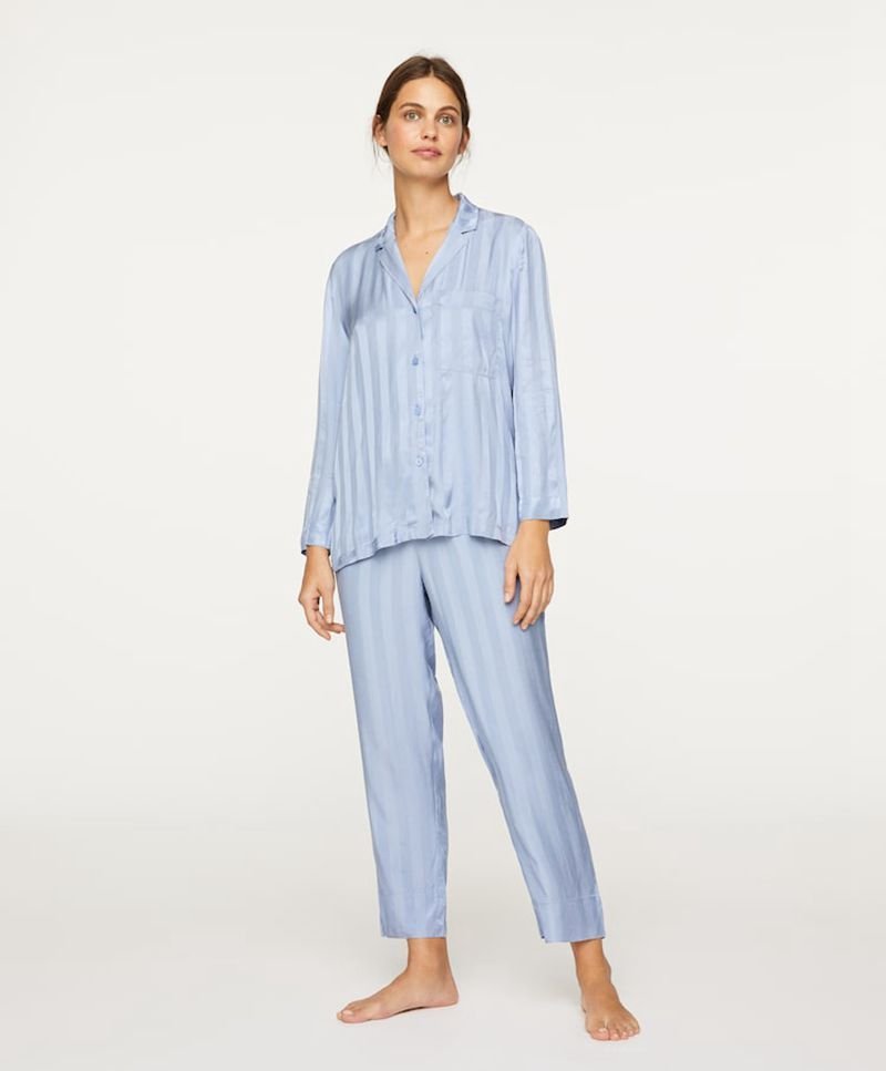 1620381272439.jpg Pajamas Simple White Ice Silk Satin Fabric Long-sleeved Trousers - Image 1