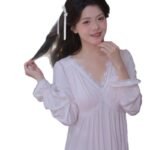 Retro V-neck Sleep Dress With Built-in Chest Pads - Image 5