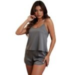 High-End Minimalist Satin Chiffon Pajamas Womens Summer Sexy Camisole And Shorts Loungewear Two-Piece Set - Image 5