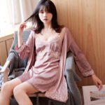 Two-piece Long Sleeve Satin Nightgown - Image 3