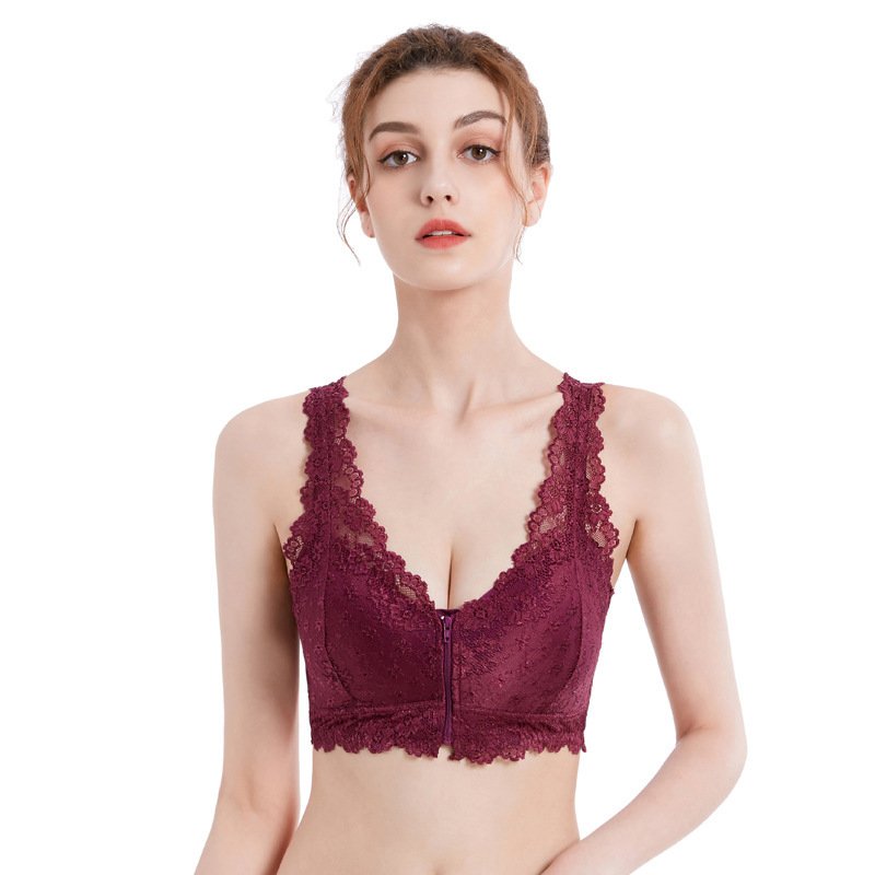 c63f4e59-40f3-46bb-a4c5-d599588a042c.jpg Cross-border Front Buckle Bra Front Zipper Sexy Lace Bra Vest Bra Upper Support Thin Underwear - Image 1