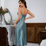 Solid Color Nightgown Lingerie Loungewear Slip Dress - Image 3