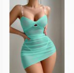 Simple Mesh Uniform Pearl Suspender Underwear Dress - Image 2