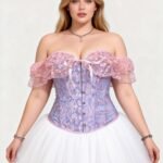 Court-style Lace Sexy Corset Dress With Boned Bodice, Slim Fit, Off-shoulder, Waist-cinching And Chest-support Shaping Garment For Women-purple