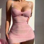 Simple Mesh Uniform Pearl Suspender Underwear Dress - Image 3