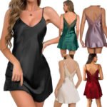 Womens Slip Dress With Lace Trim Made From Imitation Silk Satin - Image 2