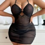 Mesh See-through Halter Tight Dress Underwear - Image 3