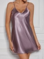 Womens Slip Dress With Lace Trim Made From Imitation Silk Satin - Image 9